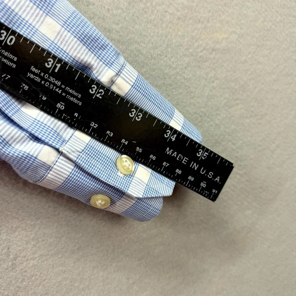 Banana Republic Dress Shirt Mens 17/17.5 Blue‎ White Plaid Non-Iron Classic Fit